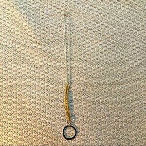 NECKLACE Long Chain Silver Toned  and Faux Leather Accents Round 2.5” Pendant